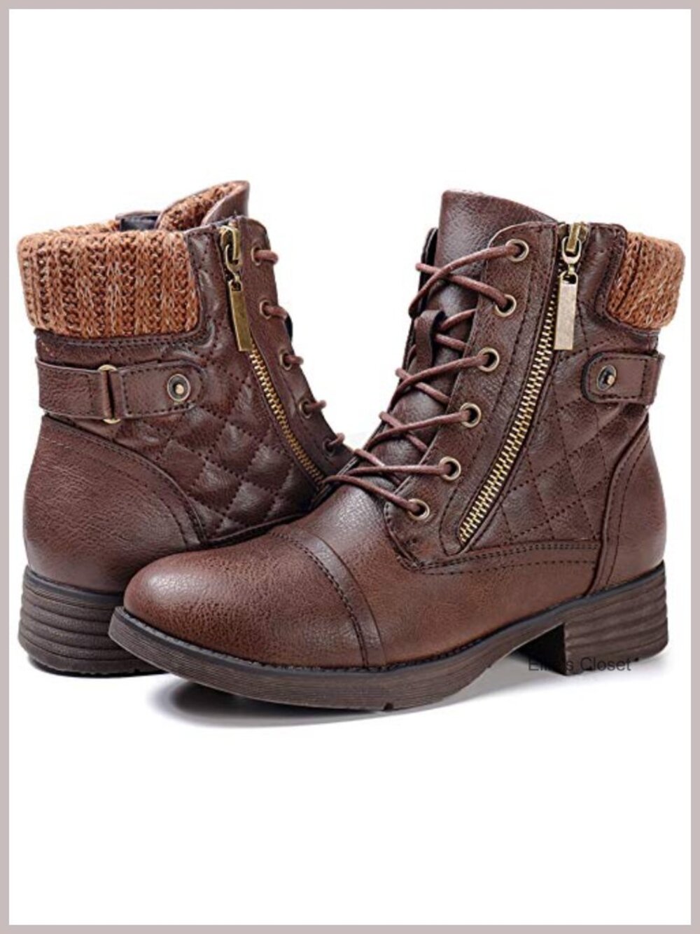 Vegan Faux Leather Combat Boots Lace Up Ankle Booties Side Zipper